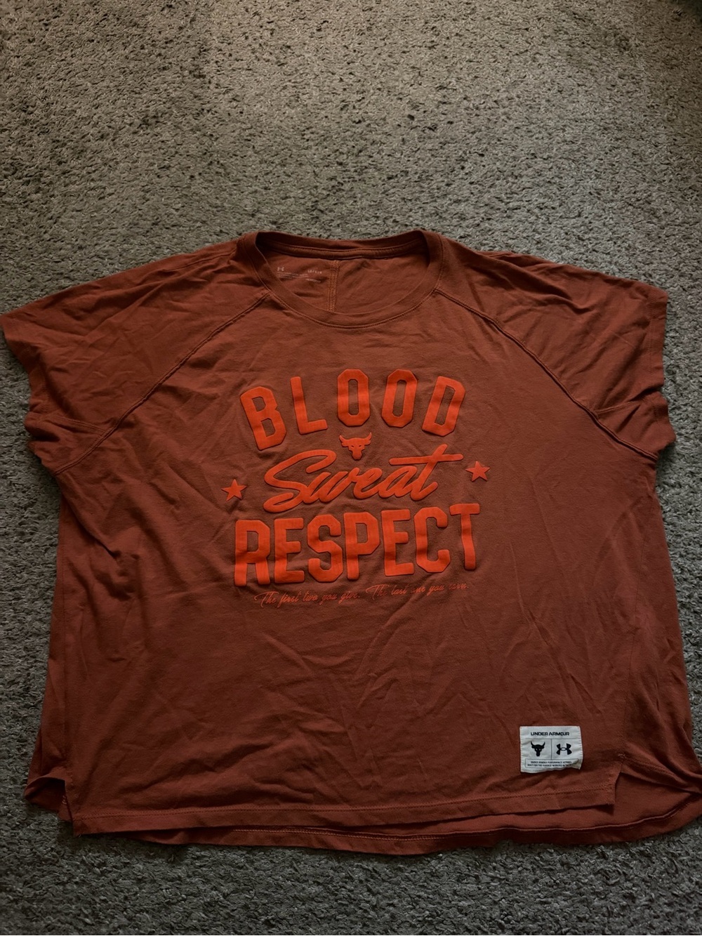 Under Armour Project Rock Women’s Blood Sweat Respect' Rust Short Sleeve Shirt